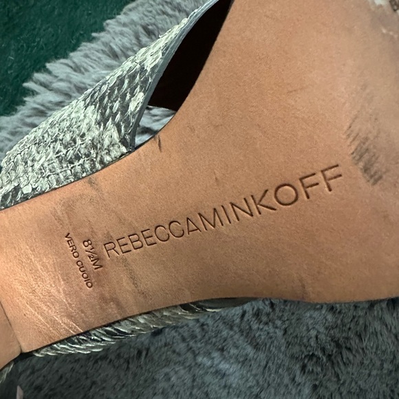 Rebecca Minkoff Black Gray Snake Print Slingback Heels - Picture 9 of 14